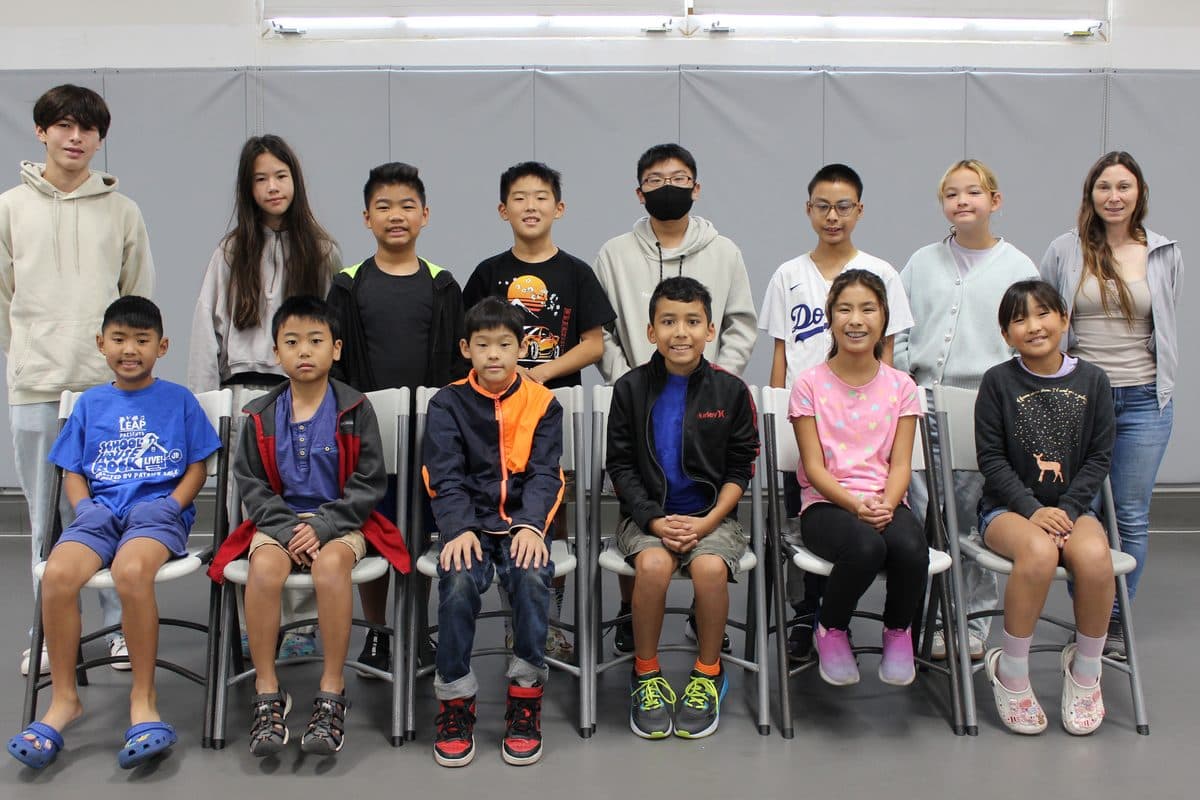 Intermediate level students with their teacher